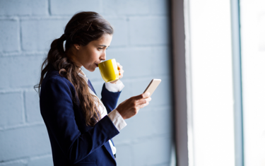 Women researching on Toil and how it works her phone