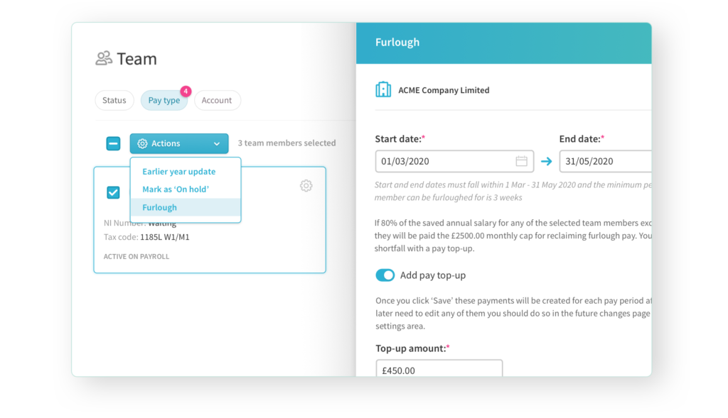 furloughing team payroll