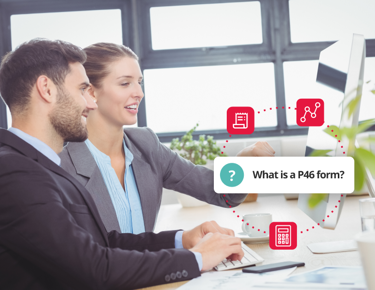 Man and women collaborating around a computer