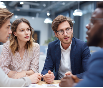 Team collaborating in a modern office setting, symbolizing the need for scalable HR systems during business growth.