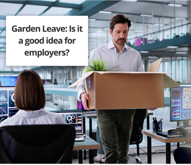 Man leaving office with a box, illustrating concept of gardening leave for employers.