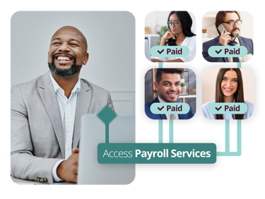 Graphic Showing Happy Employees Paid On Time